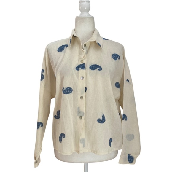 Civico 51 Lab Cream Button-Up Shirt Embroidered Blue Paisley Made in Italy NWT - Picture 8 of 8